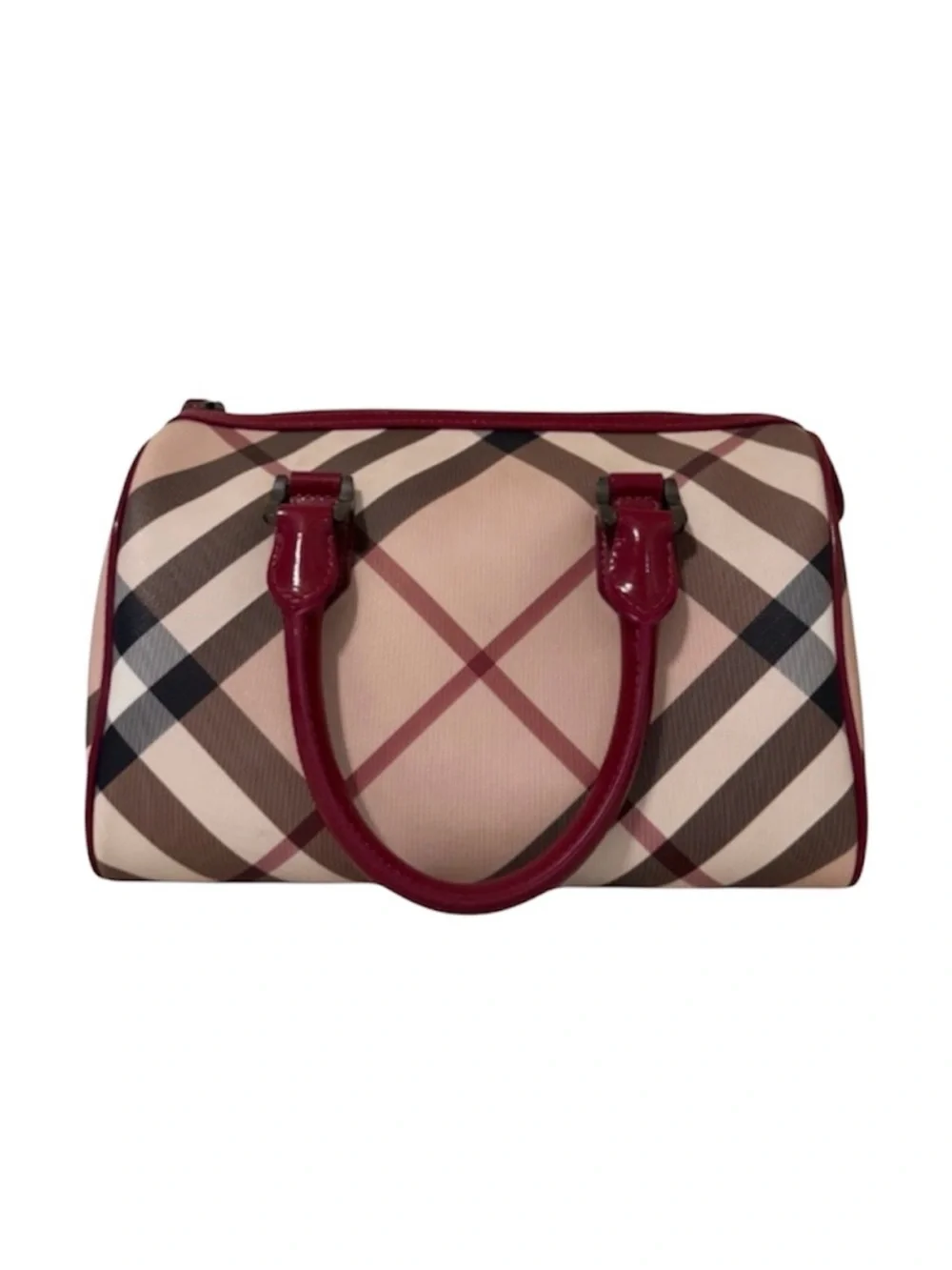 Burberry Supernova Check Canvas Chester Boston Bag Burgundy